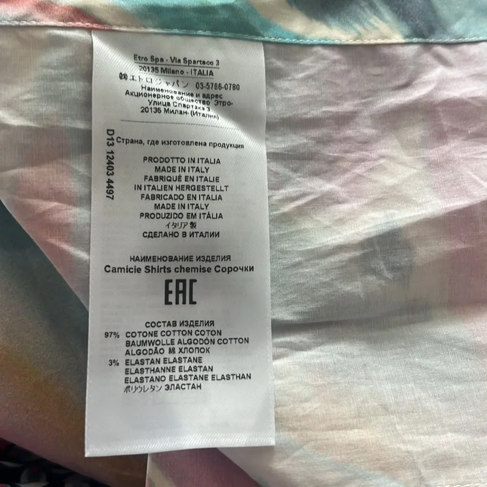 ETRO Milano Printed Button Front Shirt, NWT, Size 46 - Picture 14 of 15